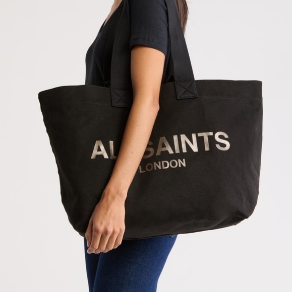 All Saints London Acari Spacious Durable Canvas Logo Tote Nwt ❤️ - Picture 6 of 12
